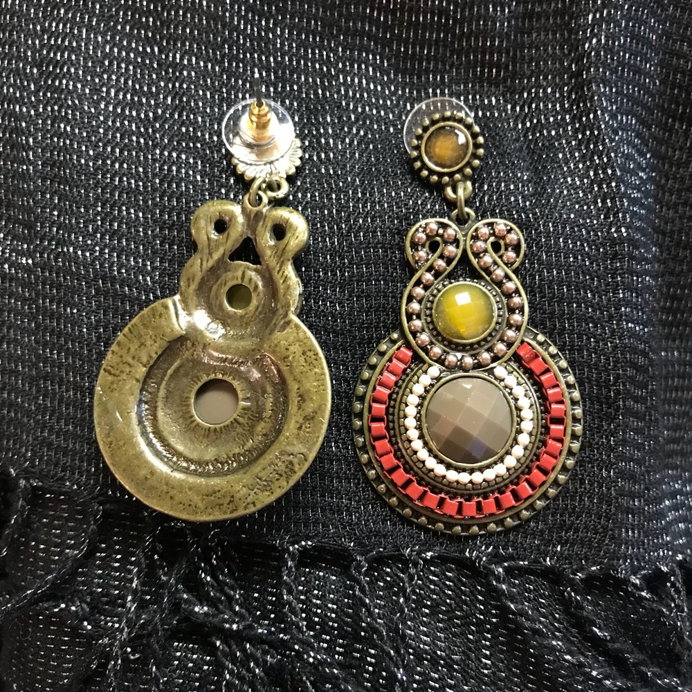 NEW Antique Look Boho Enamel Drop Post Earrings - Picture 3 of 5